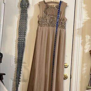 Maternity Taupe Embellished Pleated Party Dress